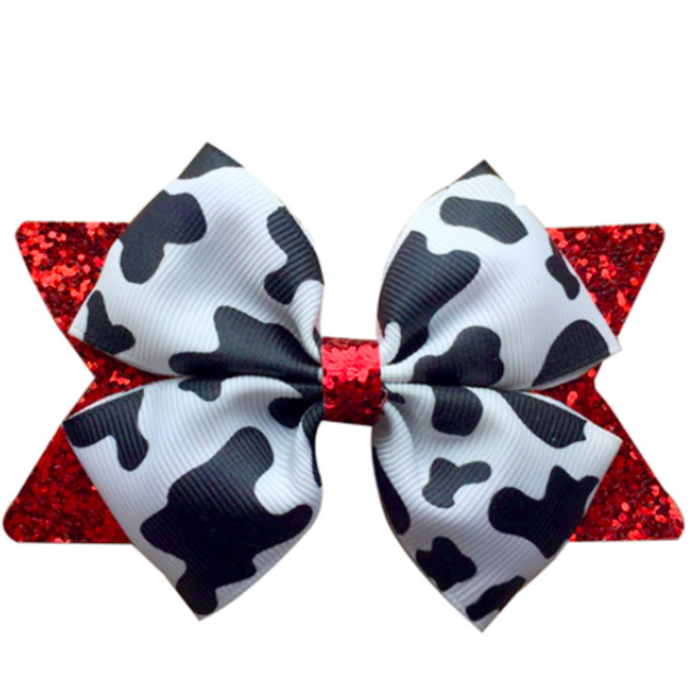 Wholesale 5pcs Cow Pattern Bow Western Cowboy Children's Hairpin